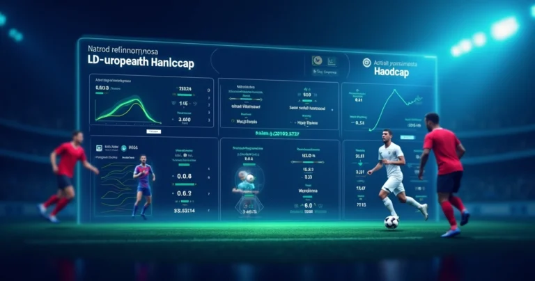 Gráfico de apostas esportivas com linhas mostrando diferentes tipos de handicap asiático e europeu em fundo azul escuro