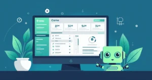Ilustração corporativa de um dashboard digital mostrando configuração de robô de apostas em escanteios com gráficos e parâmetros destacados