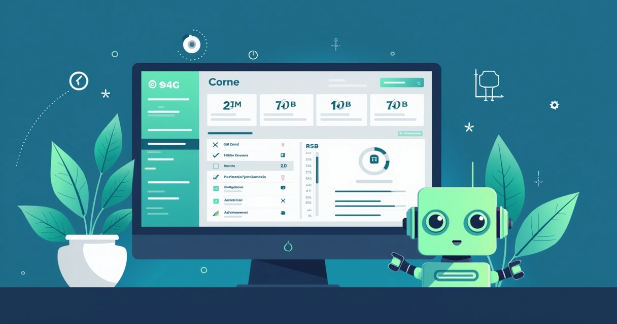 Ilustração corporativa de um dashboard digital mostrando configuração de robô de apostas em escanteios com gráficos e parâmetros destacados