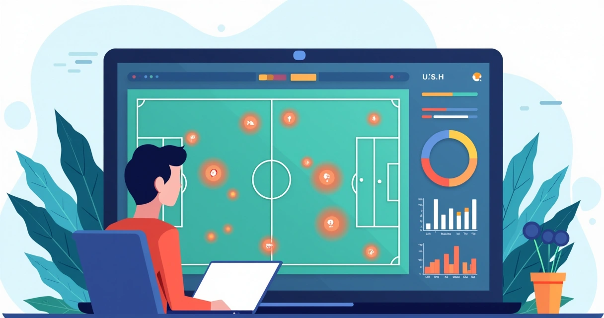Ilustração corporativa de gráfico de pressão no futebol mostrando análise de jogadas, gráficos e indicadores táticos