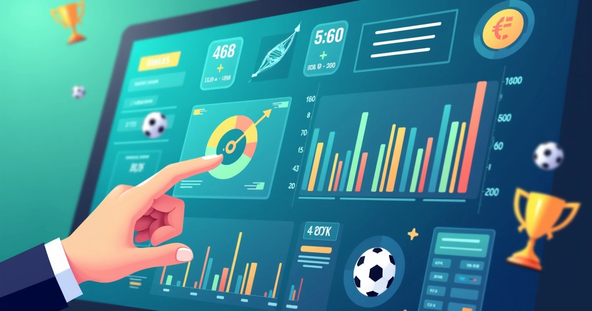 Ilustração corporativa plana de um painel digital com gráficos e números representando gestão de banca em apostas esportivas