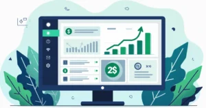 Ilustração corporativa flat mostrando gráfico de apostas com seta de lucro crescente e ícones representando cash out parcial, total e automático