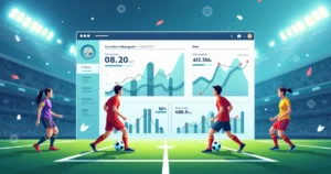 Ilustração corporativa flat mostrando análise de apostas esportivas em gols com gráficos, estatísticas e times de futebol