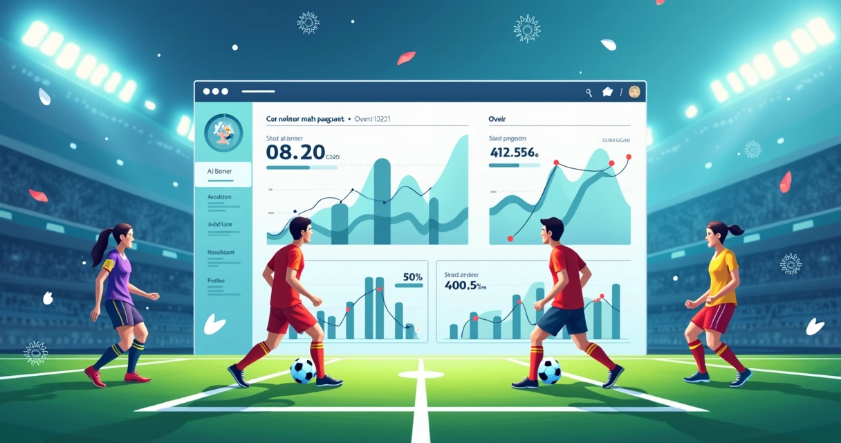 Ilustração corporativa flat mostrando análise de apostas esportivas em gols com gráficos, estatísticas e times de futebol