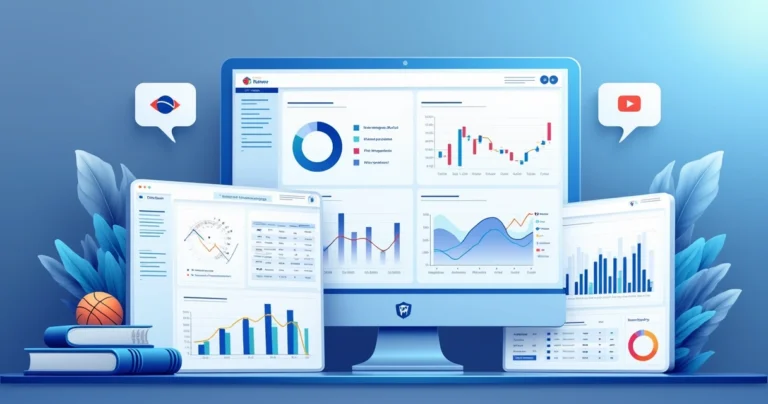 Ilustração plana corporativa de painel digital com gráficos de apostas esportivas, estatísticas e inteligência artificial