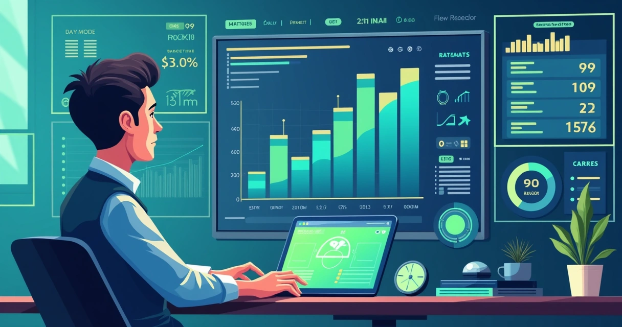 Ilustração corporativa mostrando análise de dados para apostas em futebol com gráficos, probabilidades e painéis de jogos