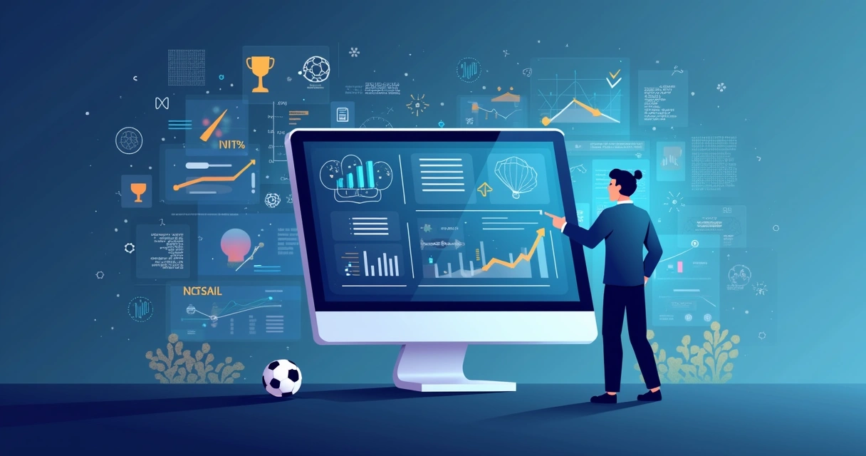 Ilustração flat corporativa de algoritmos recomendando apostas esportivas em tela digital