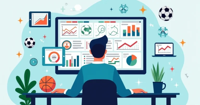 Ilustração corporativa plana mostrando pessoa analisando apostas múltiplas em tela digital com gráficos e probabilidades