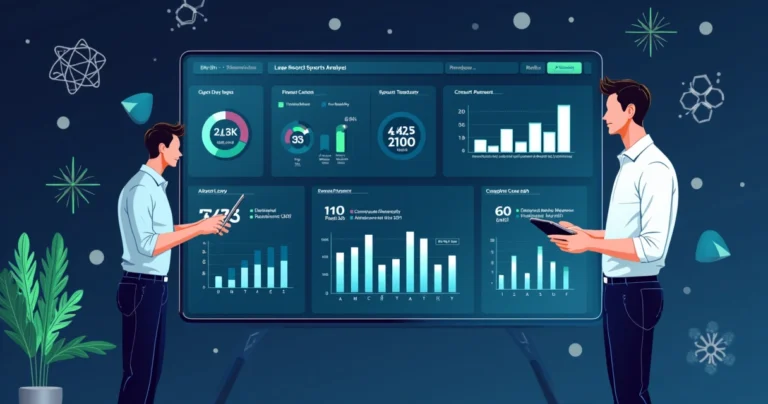 Ilustração corporativa plana de um painel digital com gráficos e números de dados esportivos