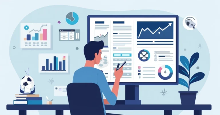 Pessoa analisando odds em gráficos e números com elementos de apostas ao redor