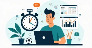 Ilustração de apostador montando estratégia de apostas em 30 minutos no computador