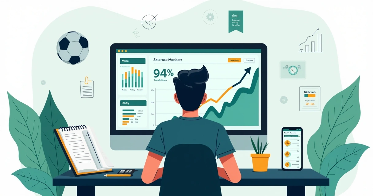 Homem analisando relatório de performance de apostas esportivas no computador