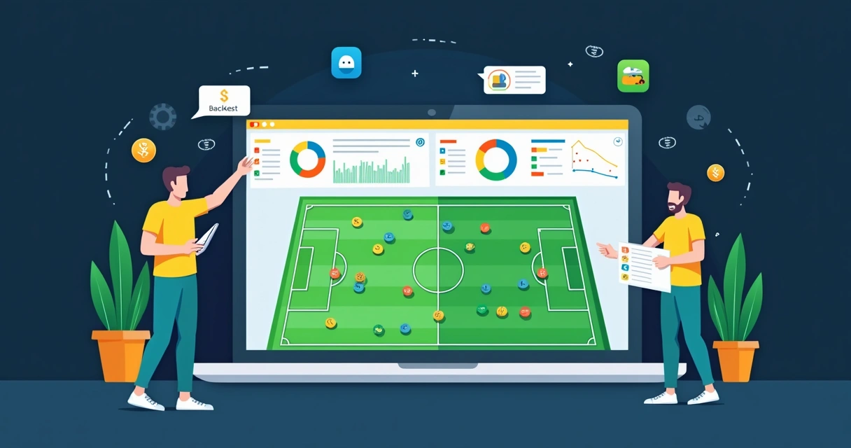 Painel de software de estatísticas de futebol com dados e campo tático