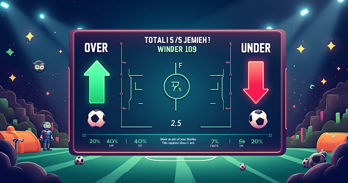 Ilustração de aposta over under em futebol com total de gols e análise de dados