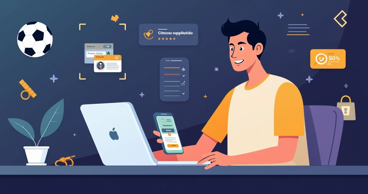 Apostador usando código promocional Betano em notebook e celular com bônus em destaque