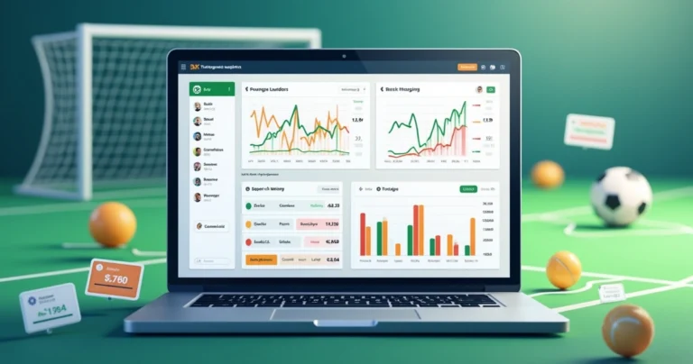 Painel de trading em futebol com gráficos back e lay e campo ao fundo
