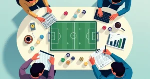 Mesa com elementos visuais de estratégias e apostas esportivas