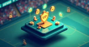 Ilustração de área VIP em apostas esportivas com selo dourado e segurança digital