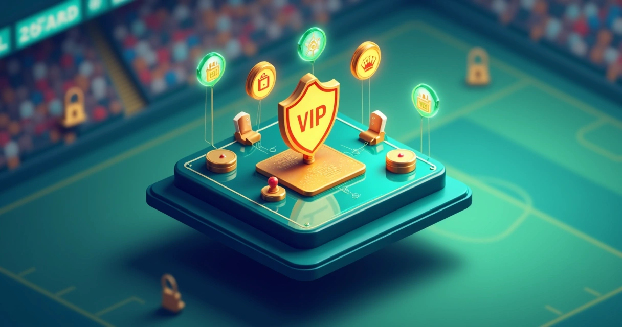 Ilustração de área VIP em apostas esportivas com selo dourado e segurança digital