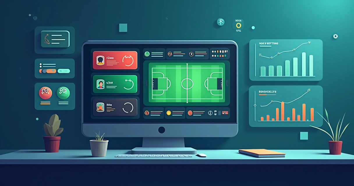 Painel de controle de apostas esportivas com gráficos, campos e botões digitais