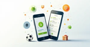 Ilustração de instalação de aplicativo de apostas esportivas em celular com destaque para praticidade no dia a dia
