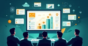Painel de comparação de sites de apostas esportivas com gráficos e ícones digitais