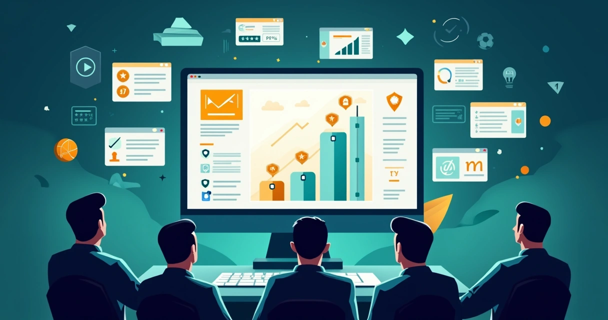 Painel de comparação de sites de apostas esportivas com gráficos e ícones digitais