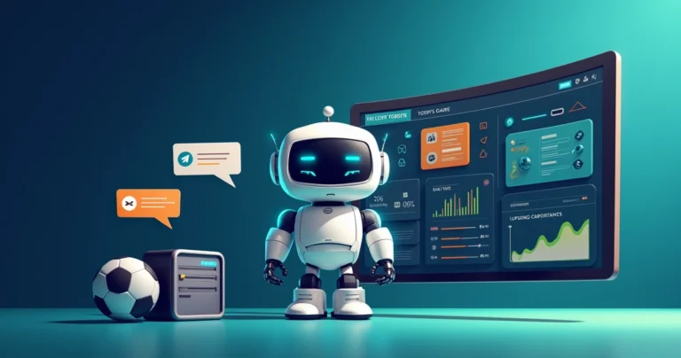Robô de apostas analisando probabilidades esportivas em painel digital