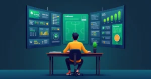 Apostador brasileiro analisando múltiplas plataformas de estatísticas de futebol em painel digital